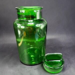 Vintage Empoli Emerald Green Glass Apothecary Lidded Jar Italy MCM Canister 10"